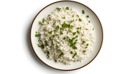 Delicious white rice garnished with fresh parsley on a plate