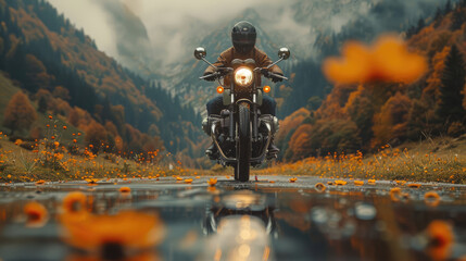 A vintage motorcycle on a scenic road, capturing the spirit of adventure and freedom