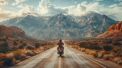 A vintage motorcycle on a scenic road, capturing the spirit of adventure and freedom