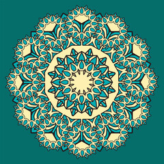 Mandala, round decorative element. Design for bandana, wall hanging, neckerchief or other creative project. Vector illustration