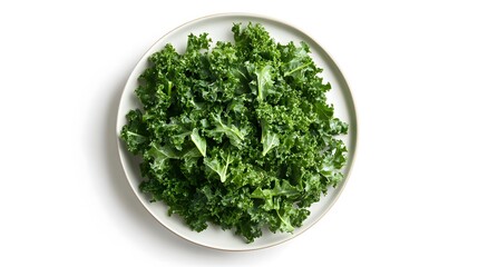 Fototapeta premium Fresh kale on white plate: vibrant green leaves for healthy eating