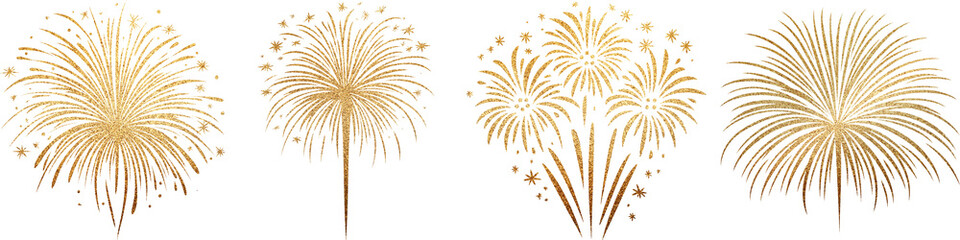 Gold Glitter Fireworks Illustration – Festive Celebration Sparkle Art