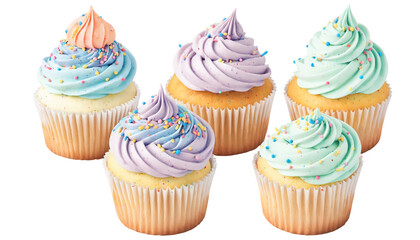 Colorful Cupcakes with Sprinkles on a transparent background