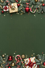 Green Christmas Background with Copy Space and Frame