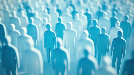 Obraz premium A Crowd of Blue Silhouettes, Blurry and Abstract