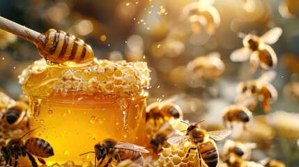 Biodynamic beekeeper harvesting honey with minimal disturbance to bees, honey extraction scene, sustainable honey harvesting.