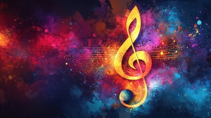  Vibrant and Colorful Music Background Featuring a Treble Clef, Perfect for Artistic and Musical Design Projects