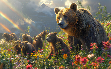 Brown Bears in Rural Landscape