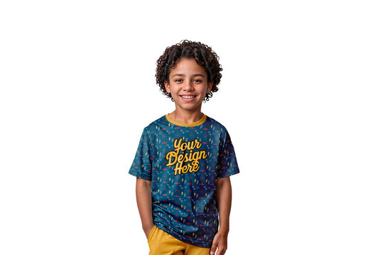 Boy Wearing an T-Shirt Mockup generative ai