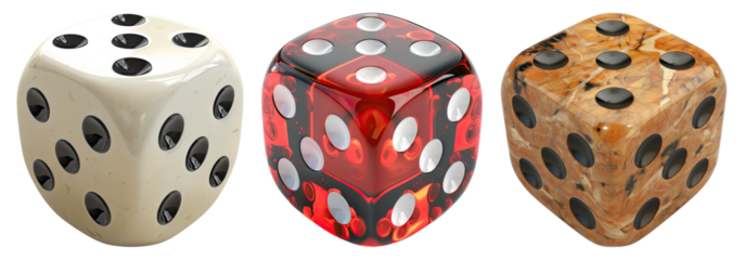 Ludo dice isolated on transparent background, set of