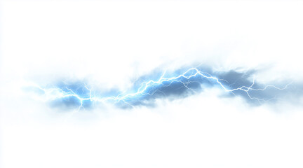 Dynamic lightning bolt frozen in mid-strike isolated on a white background. Weather phenomena isolated on white. Photo realistic photo.
