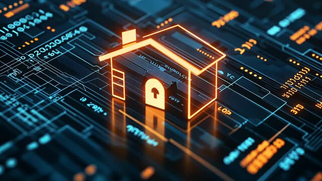 Glowing padlock icon on digital circuit board, cybersecurity concept. 3D rendering of data protection symbol amid futuristic network connections. Visual metaphor for online privacy