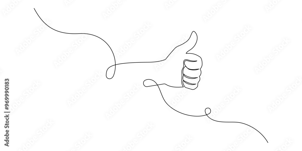 Fototapete thumb up in one continuous line drawing. hand showing like and great sign in simple linear style. fi