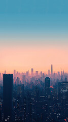 Fototapeta premium A serene illustration of city skyline at dawn with soft colors
