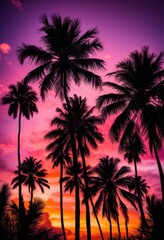 Obraz premium vibrant palm silhouettes breathtaking sunset hues colorful sky, light, orange, pink, clouds, landscape, nature, evening, tropical, scene, beauty, exotic
