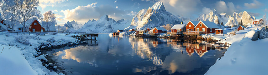 Fototapeta premium Reine Aerial Panorama, Lofoten Islands, Norway