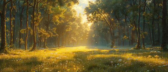 Obraz premium Summer Landscape with Trees and Meadow