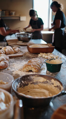 Fototapeta premium A serene view of bread making class with participants engaged in process