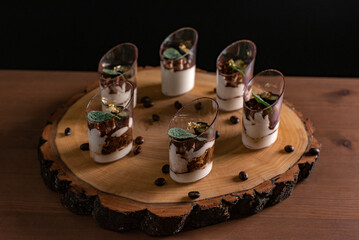 Elegant Rustic Layered Dessert Presentation on Wooden Board