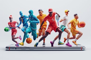 Dynamic display of sports figures on a smartphone showcasing athleticism and innovation in a creative art piece