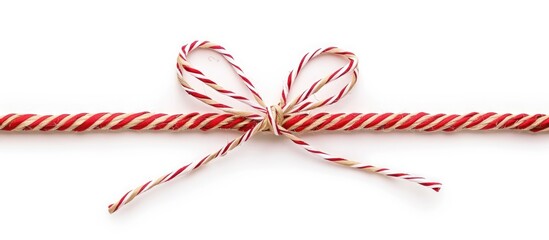 From Craft Paper A Gift Tied With A Red And White Rope And A Bow Isolate On White Background
