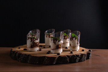 Elegant Rustic Layered Dessert Presentation on Wooden Board