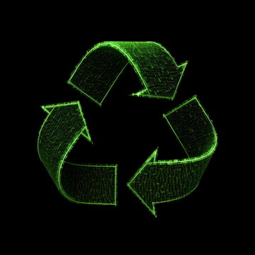 Digitales gr&uuml;nes Recycling-Symbol aus Matrix-Code - Ai-Ki generiert