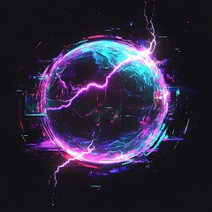 Obraz premium Abstract Sphere with Pink and Blue Lightning Glitch Effect
