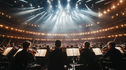 Orchestra playing in an arena created with Generative AI