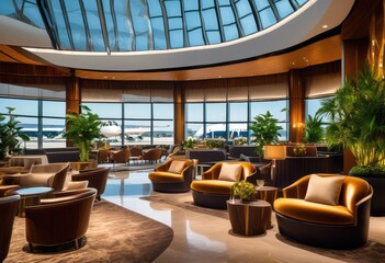 luxurious airport lounge featuring cozy seating elegant ambient inviting atmosphere relaxation comfort, luxury, decor, relaxing, ambiance, soothing, lighting