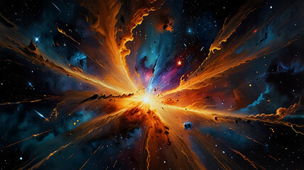 Supernova explosion in open space, brigth vibrant colorful explosion of stars