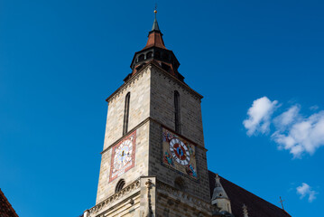 Views on the iconic Black Church in Brasov, the Biserica Neagră, a stunning Gothic Lutheran cathedral from the 14th century, Brasov, Romania