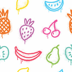 Vector seamless pattern of fruits and berries hand-drawn in graffiti style © Abundzu