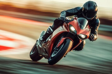 Dynamic motorcycle racing on track, showcasing speed and style in an exhilarating motion blur.