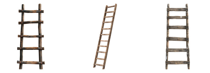 Wall Ladder isolated on transparent background, set of