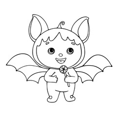 Line sketch, doodles of a funny character of a loot mouse. Halloween decoration. Vector graphics.