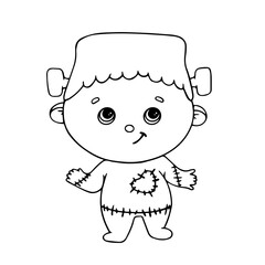 Line sketch, doodles of a funny character little Frankenstein. Halloween decoration. Vector graphics.