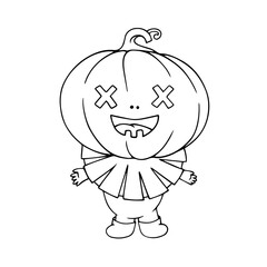 Line sketch, doodles of a funny little pumpkin character. Halloween decoration. Vector graphics.