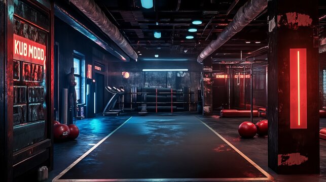 Dive into the gritty world of boxing in this captivating gym, adorned with a raw, grunge aesthetic that perfectly complements the fierce energy of the sport