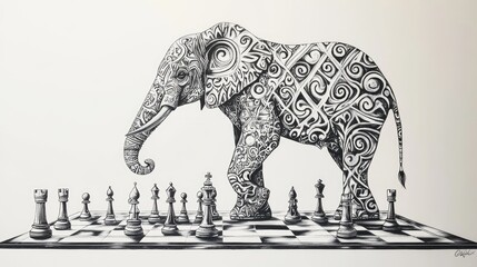 Fototapeta premium Elephant on Chessboard.