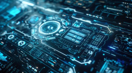 futuristic digital interface, with holographic elements 