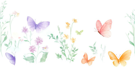 Watercolor Floral Seamless Pattern Isolated on White Background