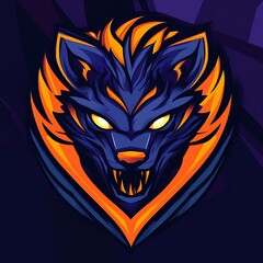 Fierce Blue Wolf Esports Logo Design with Orange Flames