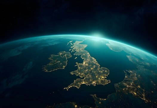 United Kingdom London England Wales Scotland Ireland Global Map of Earth Nighttime Globe