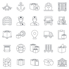 Logistics and Shipping icons set, Included icons as Airplane, Package, Forklift, Delivery Truck and more symbols collection, logo isolated vector illustration