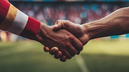 Players from a top-tier football league shaking hands before a match, showcasing sportsmanship