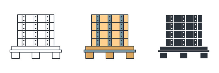 shipping freight cardboard delivery box or packaging on wooden rack icon symbol vector illustration isolated on white background