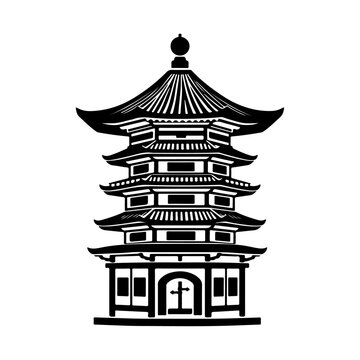 black and white japanese pagoda building clip art preview