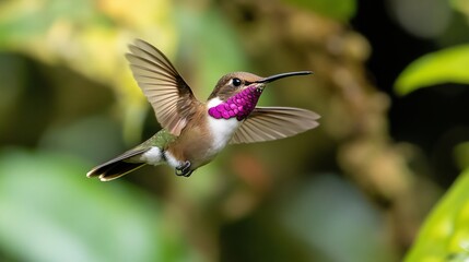 Fototapeta premium Magenta-throated Woodstar (Calliphlox bryantae) is a small hummingbird that makes its home in the forest edges and scrublands of Costa Rica and western Panama. 