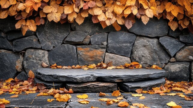 seasonal stone podiums, stone podium with autumn theme offers prime branding opportunity for fall events or promotions, creating a stunning backdrop with space for your message